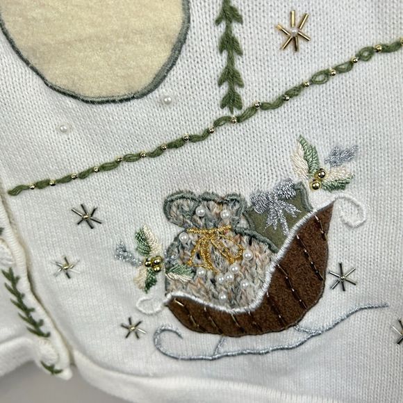 B P Design Cotton Ramie Neutral Embroidered Christmas Sweater Size Large - Picture 8 of 14